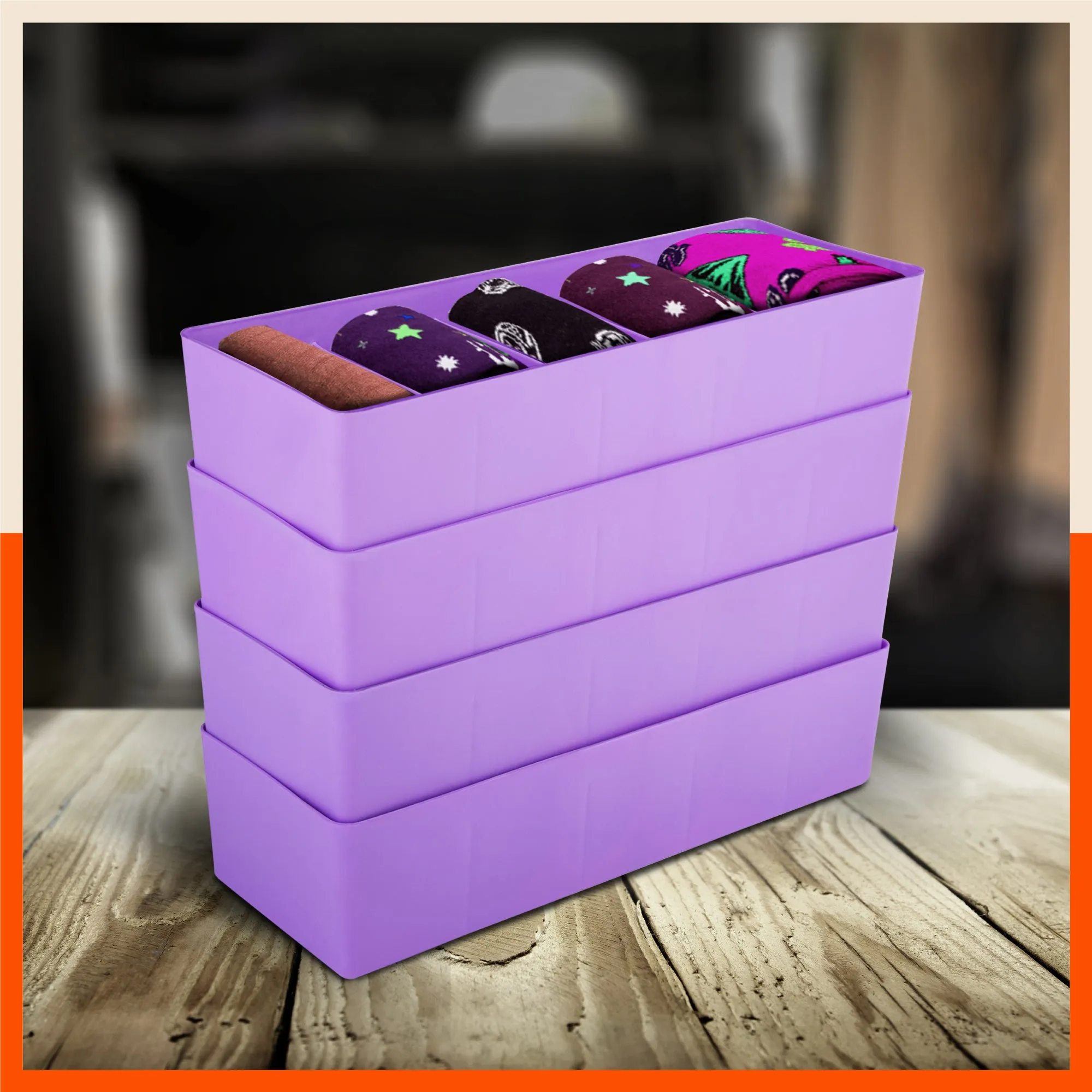 Stomo Dori Multi-Purpose Stackable Drawer Organizer For Home | Lavender - Set of 4