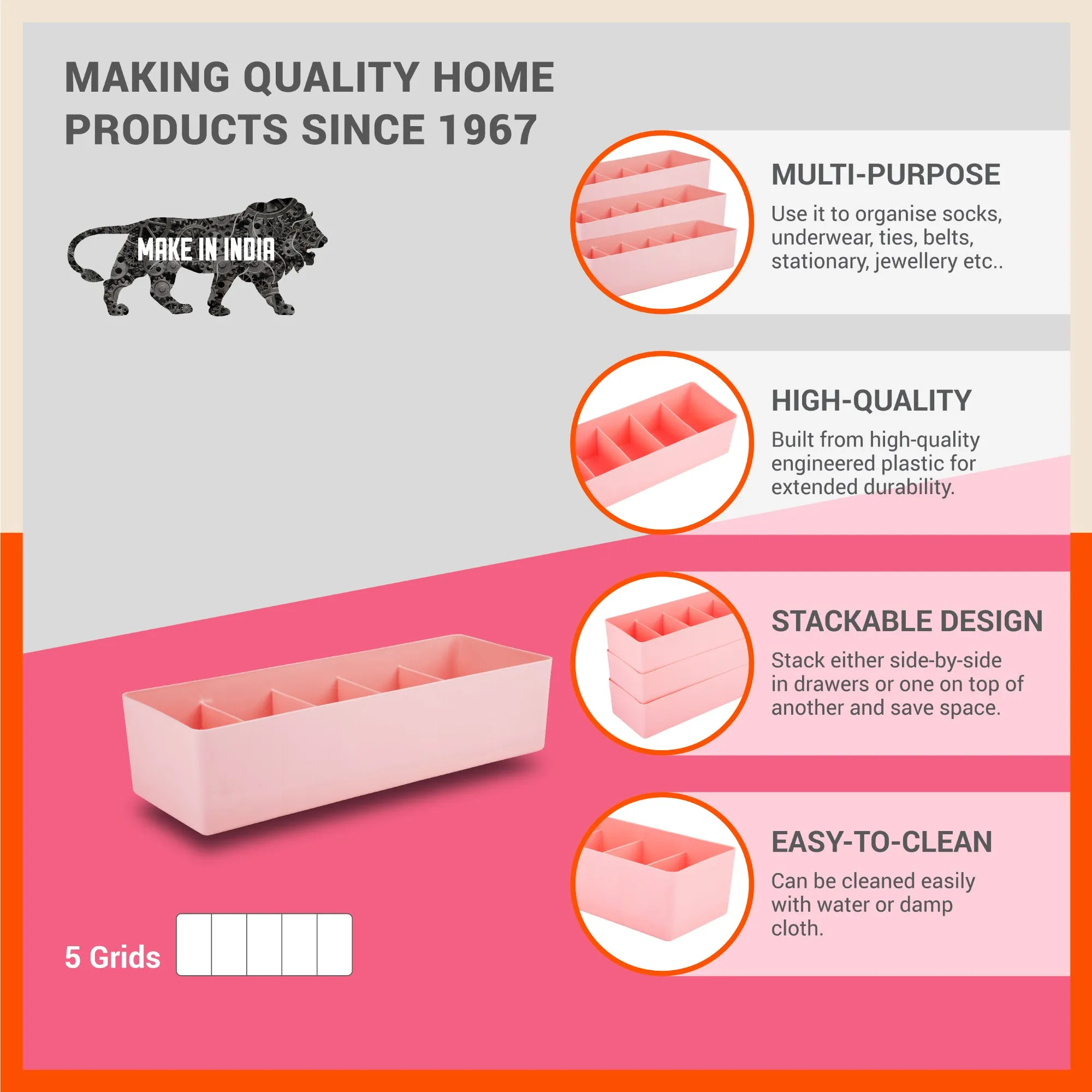 Stomo Dori Multi-Purpose Stackable Drawer Organizer For Home | Peach - Set of 12