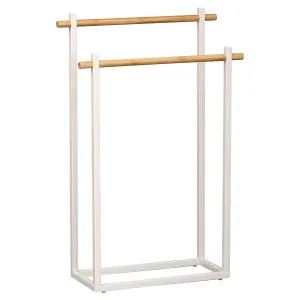 Towel Rack With Two Bamboo Bars - White