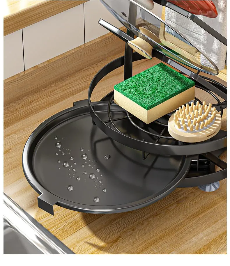UMAI Rotatable Lid Rag Holder | 360° Rotation | Large Capacity | Free Installation | Kitchen Storage Organizer | Space-Saving | Multifunctional (Black)