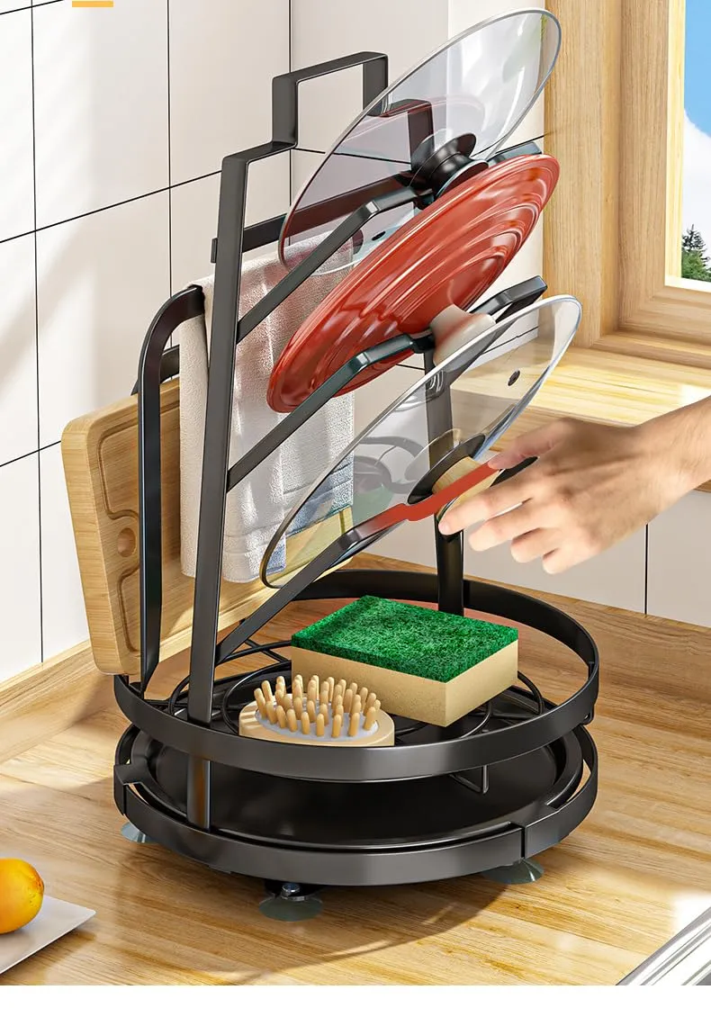 UMAI Rotatable Lid Rag Holder | 360° Rotation | Large Capacity | Free Installation | Kitchen Storage Organizer | Space-Saving | Multifunctional (Black)