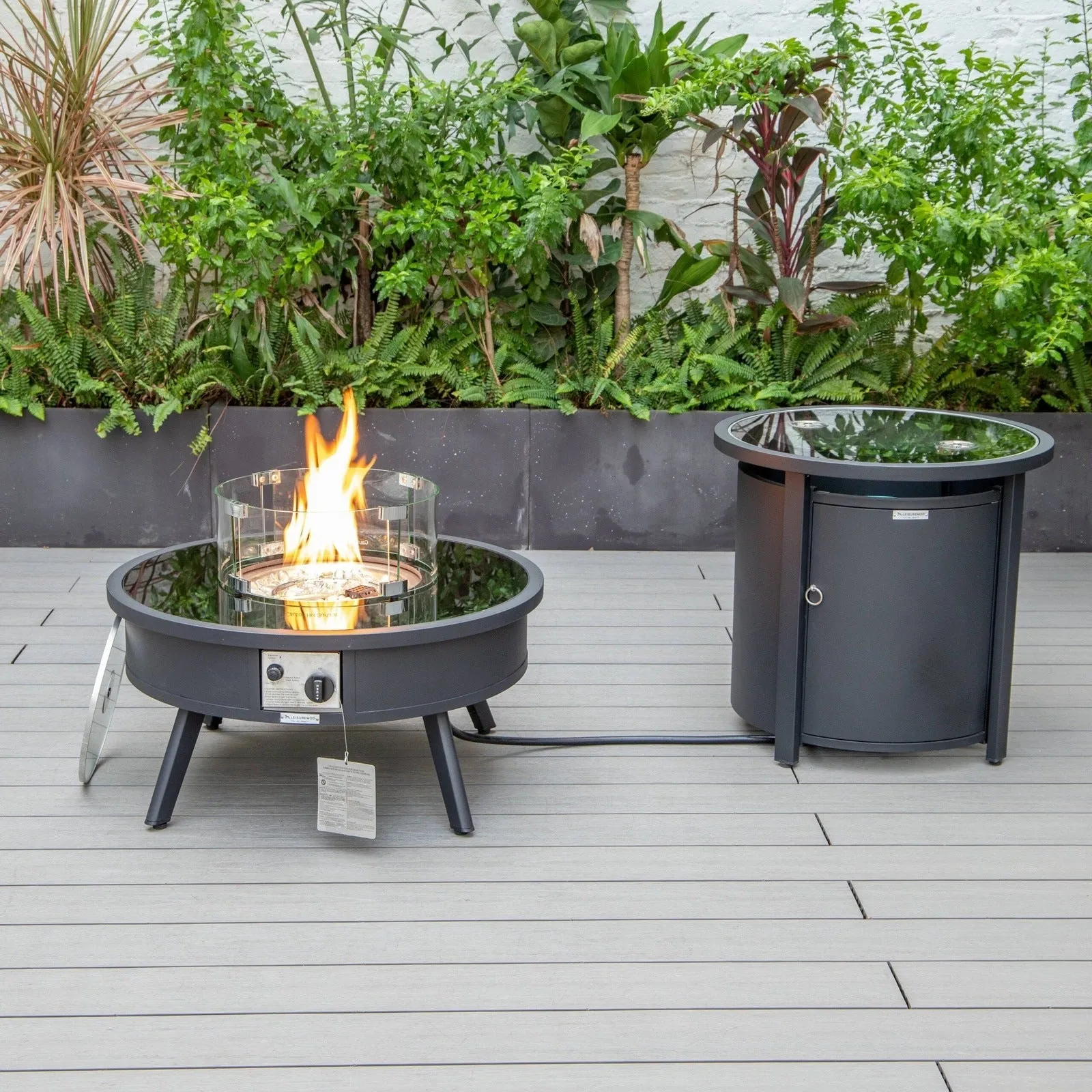 Walbrooke Outdoor Patio Round Fire Pit and Tank Holder