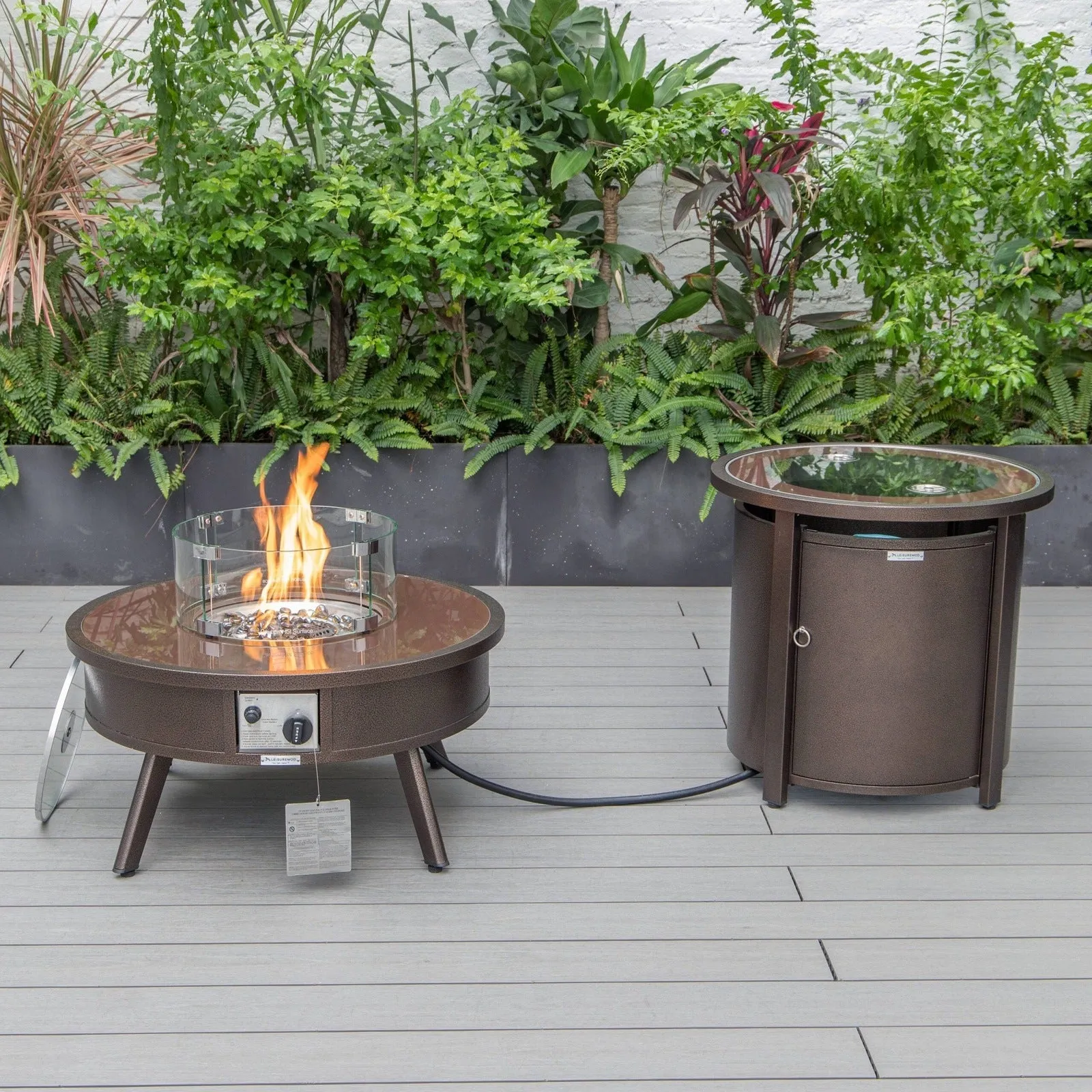 Walbrooke Outdoor Patio Round Fire Pit and Tank Holder