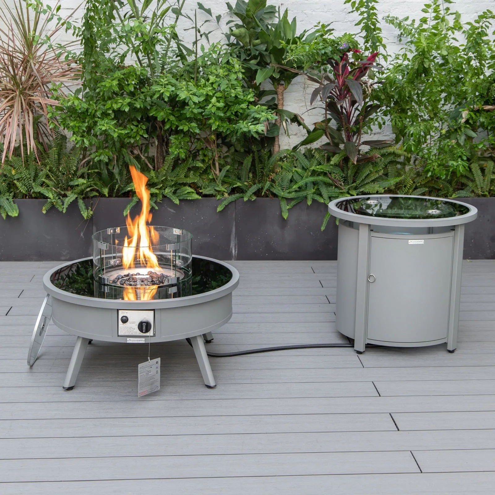 Walbrooke Outdoor Patio Round Fire Pit and Tank Holder