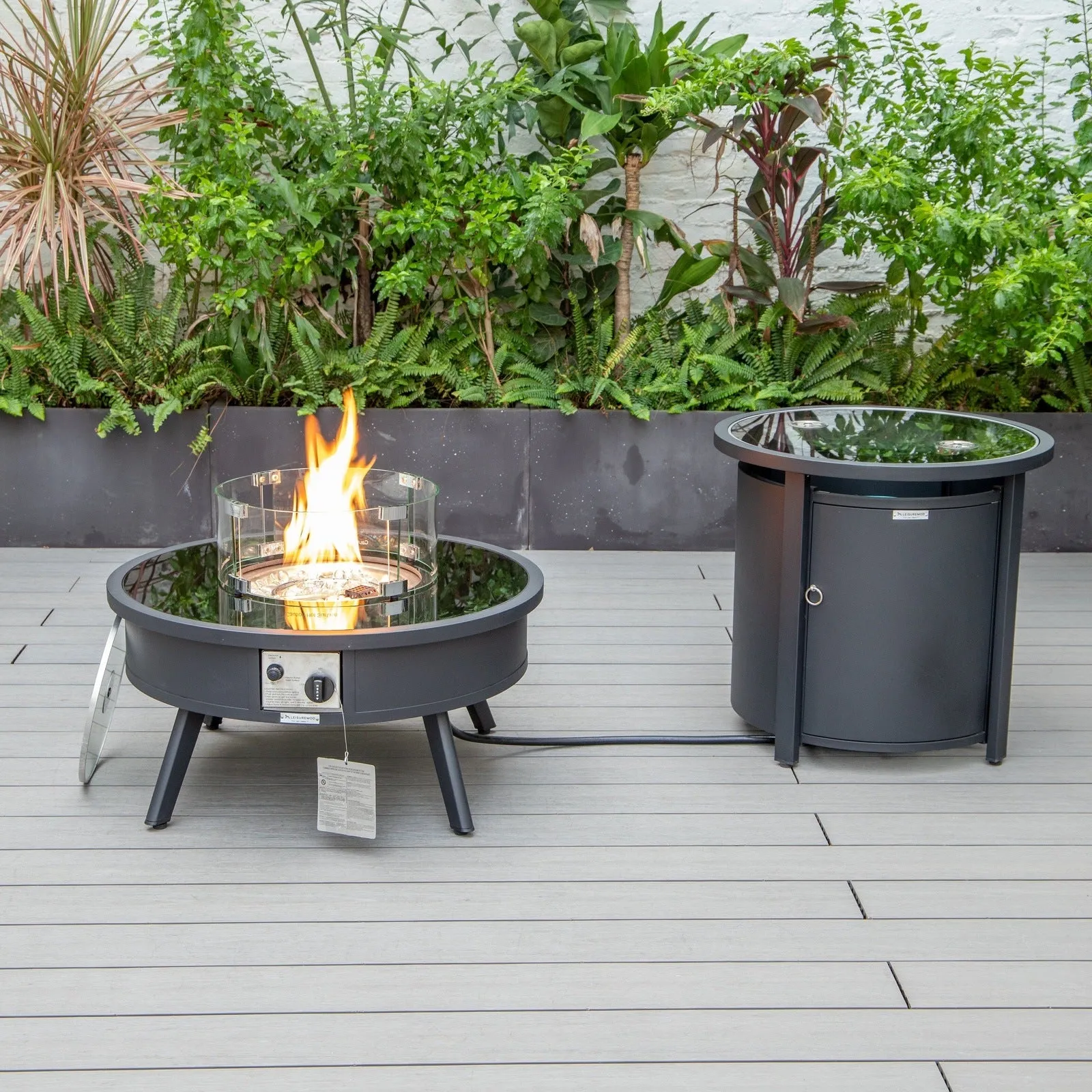 Walbrooke Outdoor Patio Round Fire Pit and Tank Holder