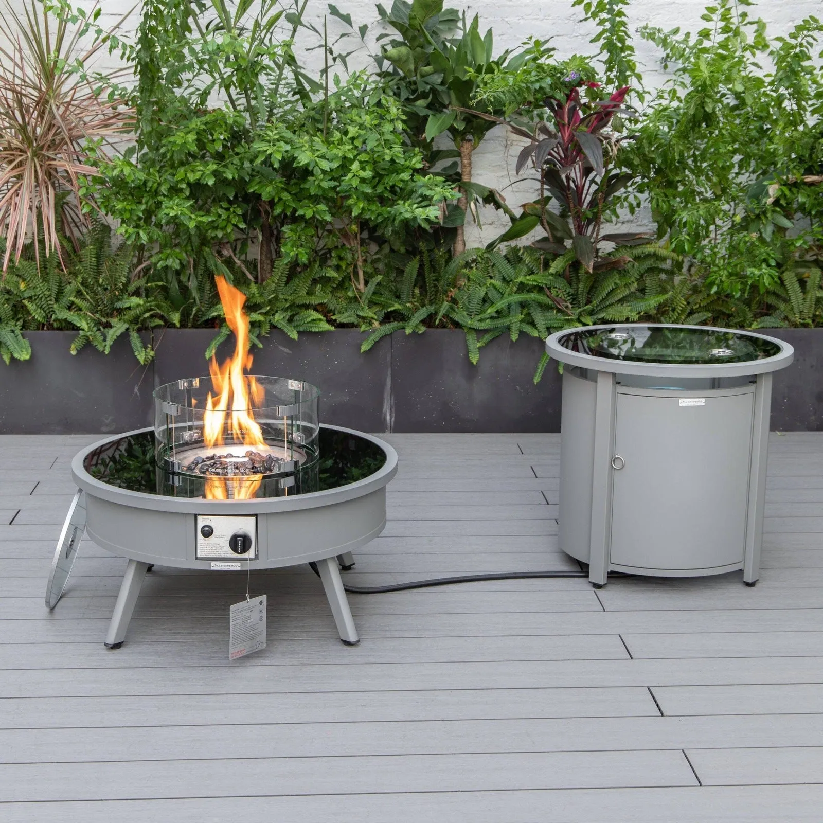 Walbrooke Outdoor Patio Round Fire Pit and Tank Holder