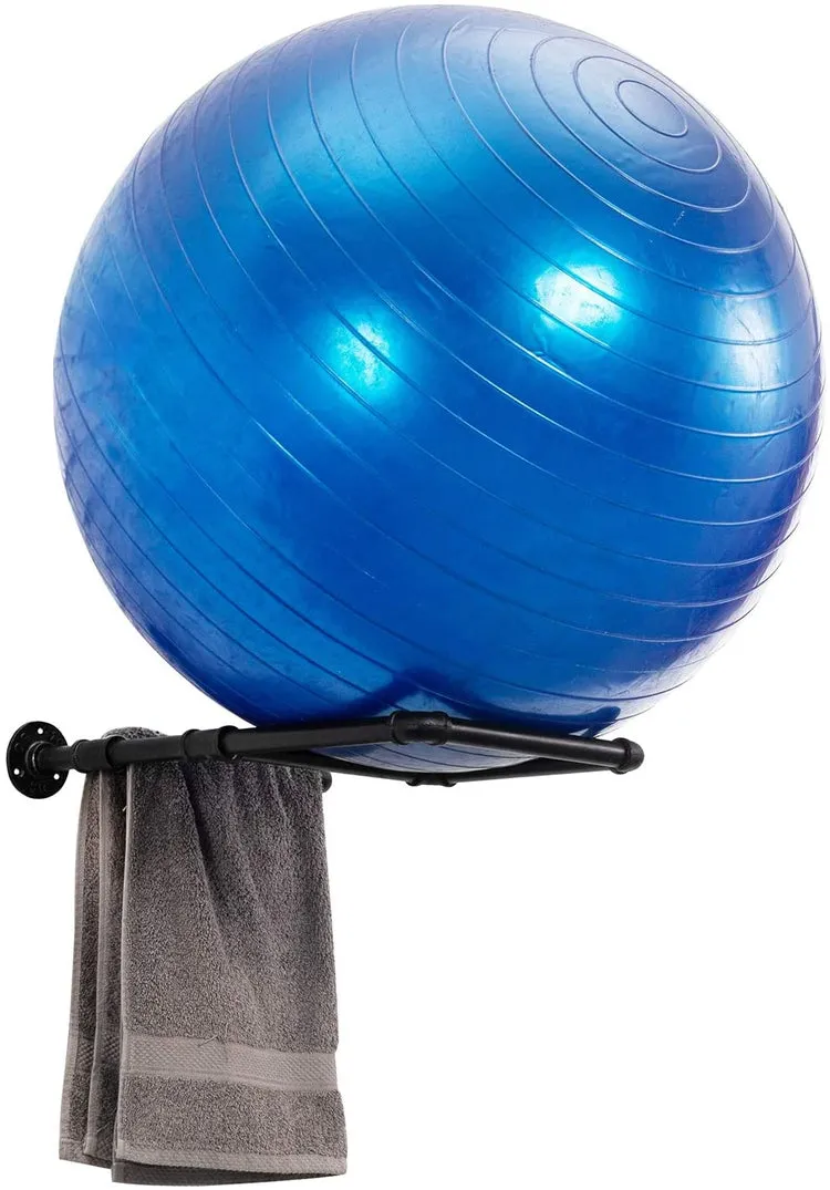 Wall Mounted Black Industrial Pipe Exercise Ball Storage Racks, Set of 2