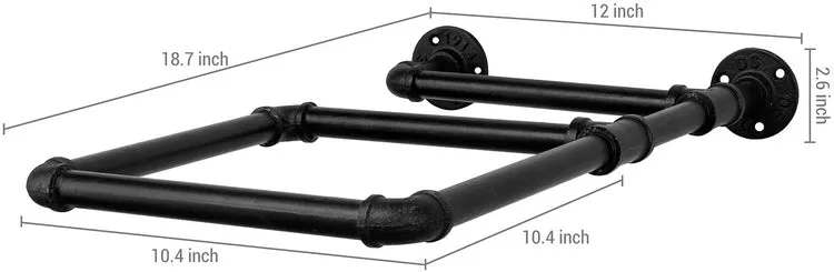 Wall Mounted Black Industrial Pipe Exercise Ball Storage Racks, Set of 2
