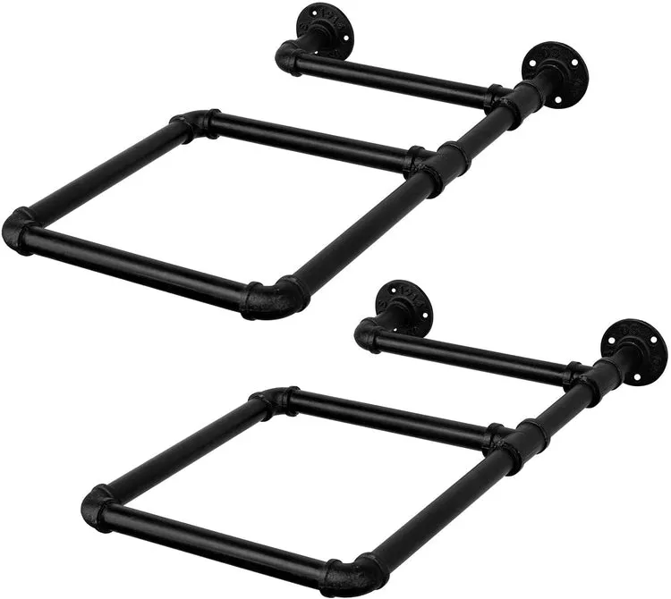 Wall Mounted Black Industrial Pipe Exercise Ball Storage Racks, Set of 2