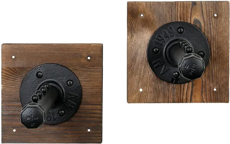 Wall Mounted Garment Hanger, Industrial Style Burnt Wood and Black Metal Pipe 4-Slot Clothing Wall Rack, Valet Bar