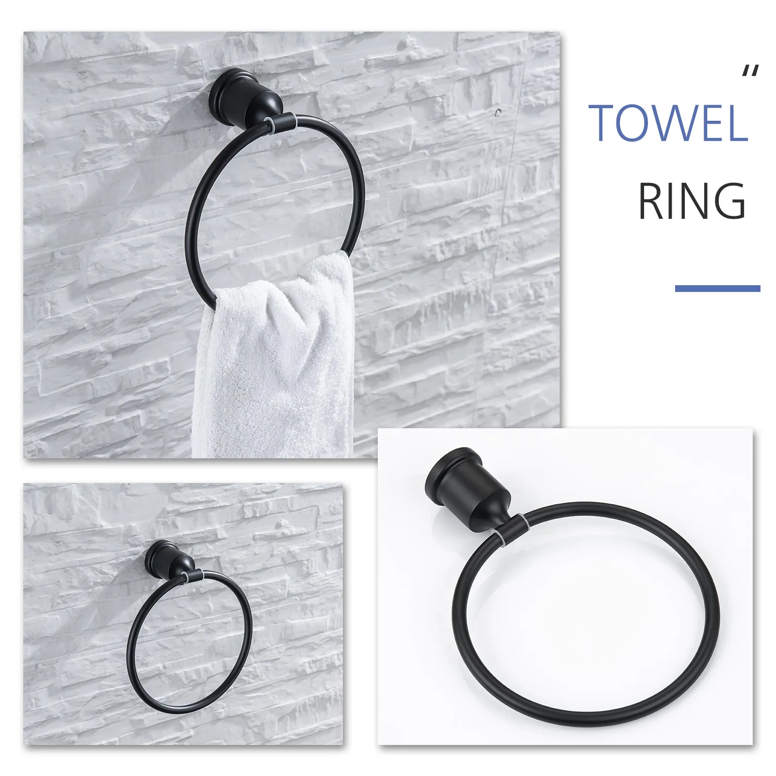 Wall Mounted Matte Black Bathroom Hardware 4-Piece Set RB0852