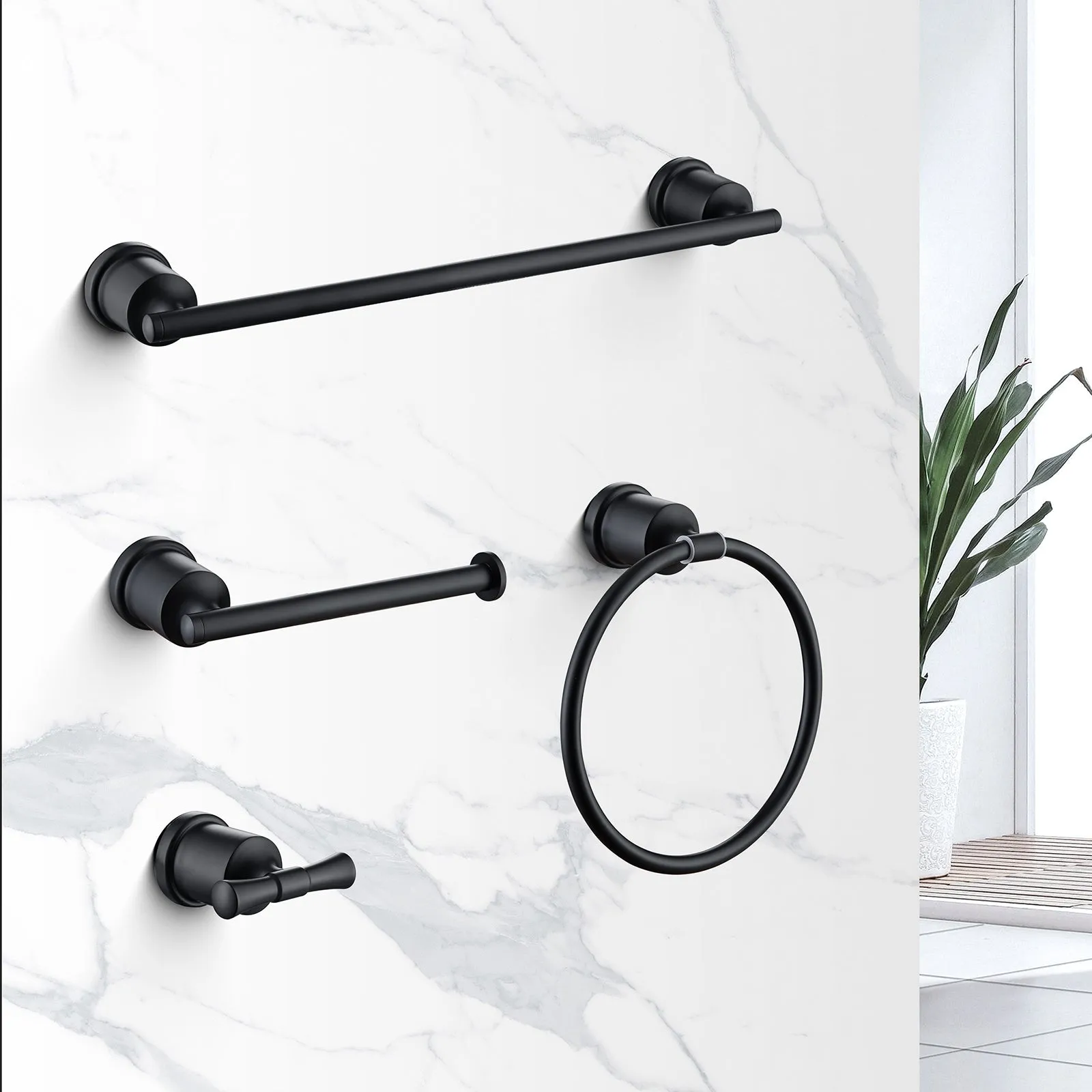 Wall Mounted Matte Black Bathroom Hardware 4-Piece Set RB0852