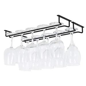 Wallniture Brix Wine Glass Holder Under Cabinet Organization and Storage for Kitchen Decor, Black Iron 17 Inch Set of 2
