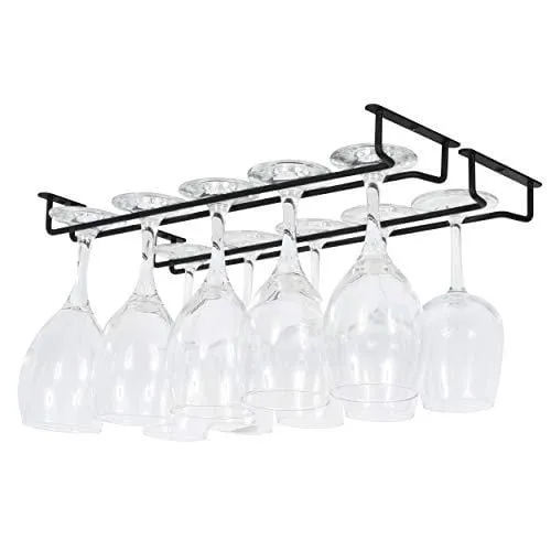 Wallniture Brix Wine Glass Holder Under Cabinet Organization and Storage for Kitchen Decor, Black Iron 17 Inch Set of 2