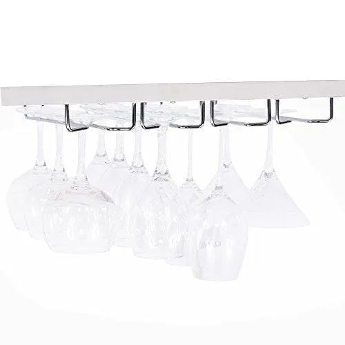 Wallniture Pinot Under Cabinet Stemware Rack, Wine Glasses Holder, Farmhouse Kitchen Decor, Chrome, 17" Set of 2