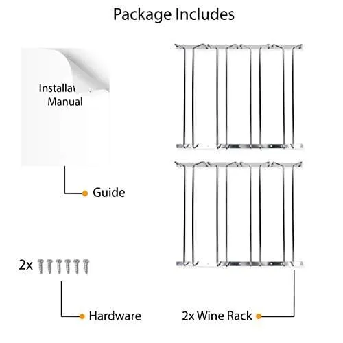 Wallniture Pinot Under Cabinet Stemware Rack, Wine Glasses Holder, Farmhouse Kitchen Decor, Chrome, 17" Set of 2
