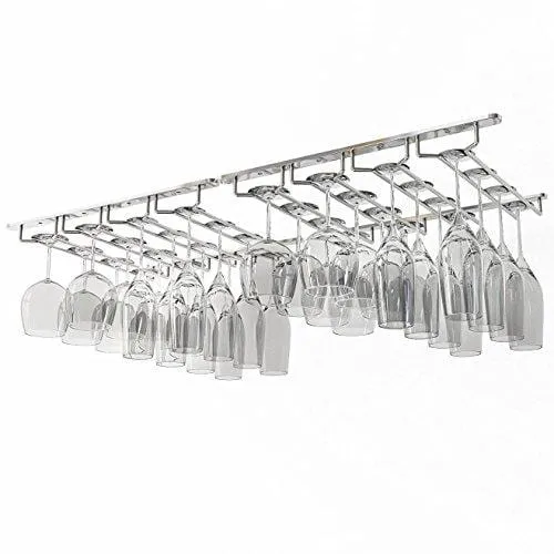 Wallniture Pinot Under Cabinet Stemware Rack, Wine Glasses Holder, Farmhouse Kitchen Decor, Chrome, 17" Set of 2