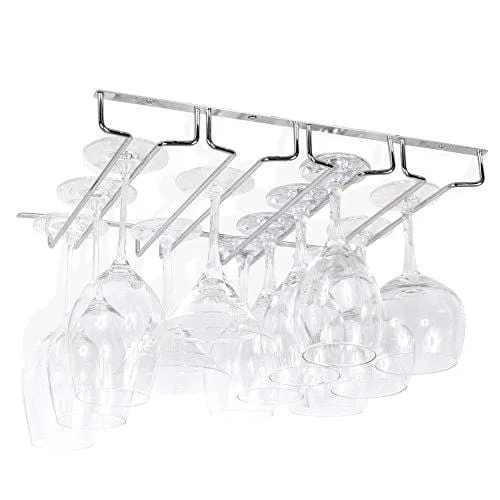 Wallniture Pinot Under Cabinet Stemware Rack, Wine Glasses Holder, Farmhouse Kitchen Decor, Chrome, 17" Set of 2